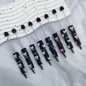 DIY Butterfly Beaded Ballpoint Pen Full Rhinestone Ins Style Bow Metal Handcrafted Beaded Pen for DIY Crafting Student Gift
