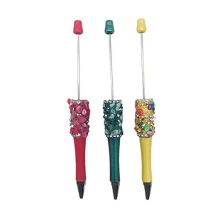Handmade DIY beaded ballpoint pens featuring decorative irregular rhinestones in three colors