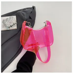 Trendy transparante roze PVC schoudertas voor dames, perfect voor zomerse mode-stijlen