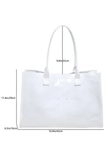 Dimensiones detalladas de este bolso tote de PVC blanco impermeable para mujer