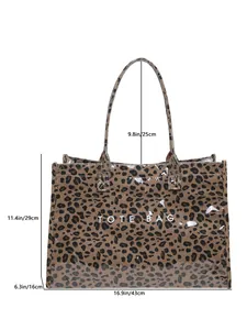Diagrama de dimensiones para bolso tote de leopardo en PVC transparente con correas