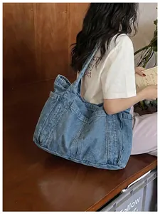 Bolso tote de mezclilla azul para mujer, bolso de hombro informal para estudiantes