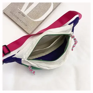 Close-up detail showing the internal compartment of this colorful dopamine chest bag