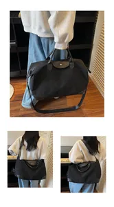 Versatile black matte suede travel bag displayed in hand-held and cross-body styles