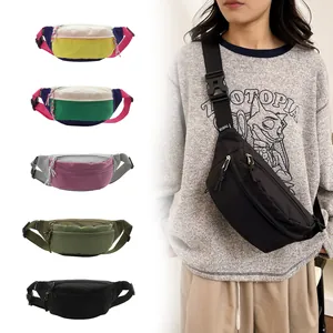 Korean Style Dopamine Color Block Women Chest Bag Lightweight Polyester Checkered Crossbody Bag Casual Shoulder Waist Pack