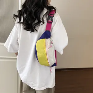 Trendy multi-color dopamine crossbody fanny pack for women in casual white shirt