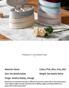 Eleganter ovaler Schmuckkasten aus Samt für Ringe und Ketten mit Blumen