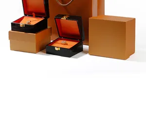 Luxury black lacquer jewelry gift box set with orange lining for rings and necklaces