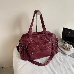 Women Large Capacity PU Leather Tote Bag Western Retro Rivet Handbag Multi Pocket Office Commuter Shoulder Bag Messenger Purse