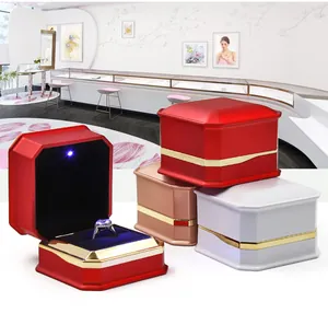 Dettaglio scatola anello ottagonale LED con effetto riflettore e colori impilati