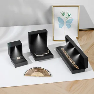 Premium luxury black LED jewelry box set for displaying rings, bracelets and necklaces