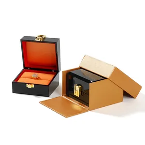 Premium black lacquer jewelry storage box with orange velvet lining and gift box