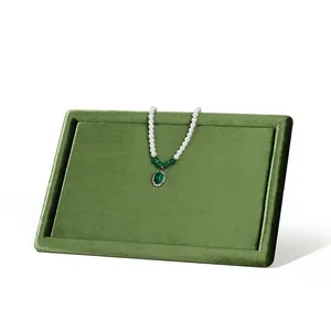Premium green velvet jewelry display tray with rounded edges for necklace storage