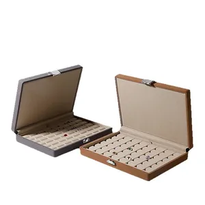 Large capacity lockable jewelry organizer for earrings and studs in grey and brown