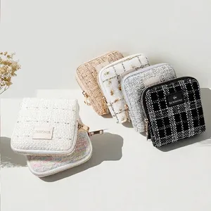Elegant Tweed Jewelry Storage Bag Large Capacity Zipper Jewelry Organizer Bag For Women Rings Necklaces Bracelet Storage Travel Portable Jewelry Pouch
