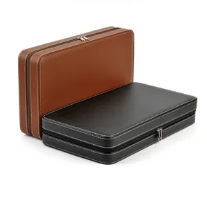 Detailansicht großer brauner und schwarzer Schmuckorganizer aus Leder mit Reißverschluss