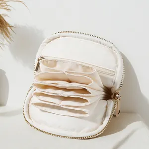 Large capacity cream white multi-layer jewelry organizer pouch with sturdy gold zipper