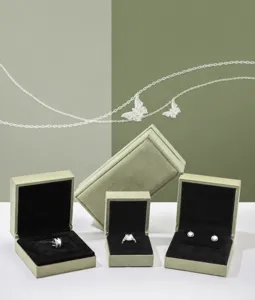 Premium sage green suede jewelry boxes for rings, necklaces, and earrings gift display