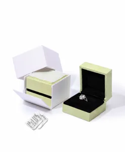 Premium suede jewelry ring box detail with protective packaging and desiccant packets