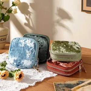 Caja de Almacenamiento de Joyas de Doble Capa de Terciopelo Degradado Bolsa de Joyas de Viaje Portátil para Anillos Collares Pendientes