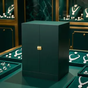 Luxuriöse smaragdgrüne Doppeltür-Schmuckschatulle mit elegantem goldenem Metallverschluss