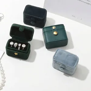 Mini Draagbare Sieradendoos Mode PU-leer Fluweel Oorknopjes Ringen Organizer Etui Reis Kleine Sieraden Opbergdoos Met Drukknop