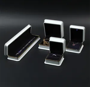 Premium white jewelry boxes with LED light for rings, bracelets and necklaces