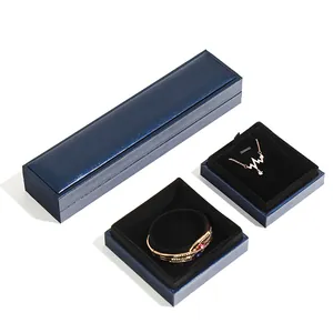 Luxe donkerblauwe kunstlederen sieradendoosjes set voor kettingen armbanden en ringen