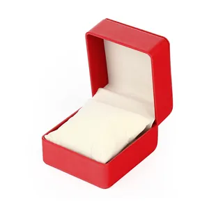 Premium red PU leather watch display gift box with a soft white cushion pillow inside