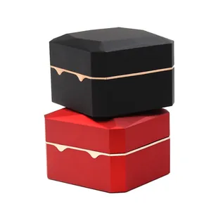 Luxury octagonal LED watch gift boxes in black and red matte finish with gold trim