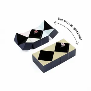 Caja para anillo de cubo mágico plegable con dos modos de apertura para boda