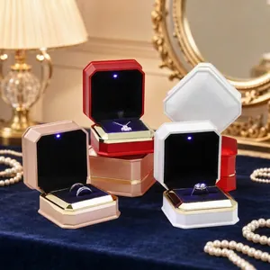 Scatola per Imballaggio di Gioielli con Luce LED Ottagonale per Anello di Proposta Ciondolo Scatola Regalo con Fodera Floccata Custodia di Lusso