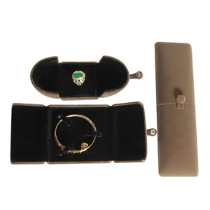 Elegant brown velvet jewelry gift boxes set for rings and bracelets storage display
