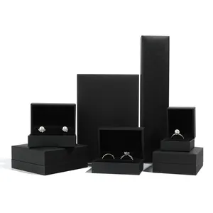 Premium black textured leather paper jewelry box set for rings earrings and necklaces