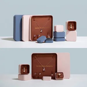 Elegant PU Leather Jewelry Packaging Box For Ring Necklace Pendant Set Gift Display Storage Box With Lid and Base