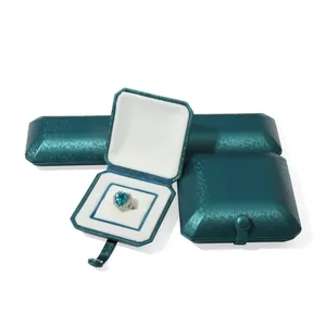 Elegant dark green faux leather jewelry box set for rings, necklaces and bracelets