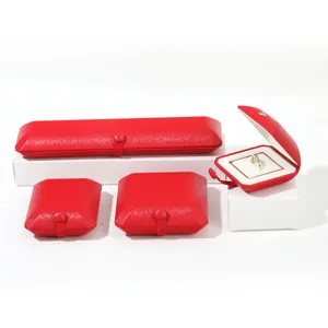 Luxury red vintage jewelry gift box set with snap buttons for rings and necklaces