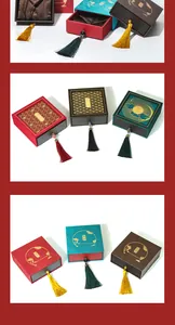 Detail view of retro Chinese jewelry gift boxes with elegant tassels and patterns