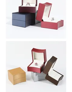 Selection of brushed PU leather jewelry boxes in various colors for rings and earrings.