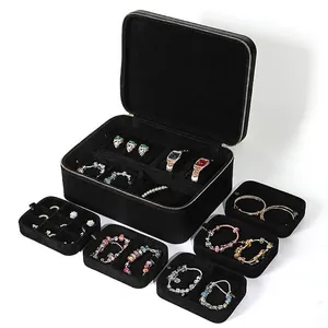 Portagioie Portatile in Pelle PU Grande Capacità Custodia da Viaggio Trapuntata Con Vassoi Multistrato Chiusura a Cerniera per Anelli Orologi Collane