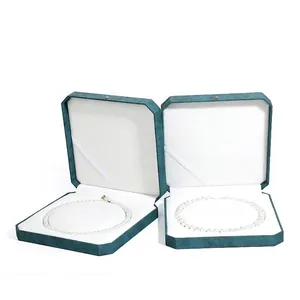 Luxury Octagonal Pearl Necklace Jewelry Gift Box PU Leather Velvet Lining Necklace Organizer Case Mothers Day Gift