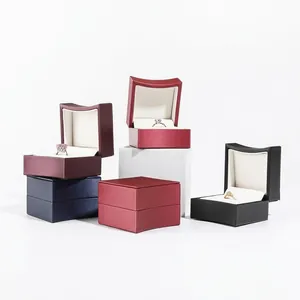High-Grade Brushed PU Leather Jewelry Box Curved Lid For Ring Pendant Stud Earring Storage Case Proposal Wedding Gift Box
