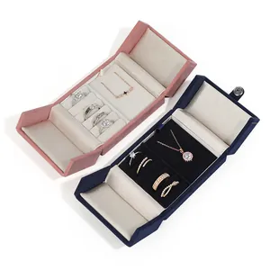Luxury double-opening jewelry storage box with gold trim for rings and necklaces