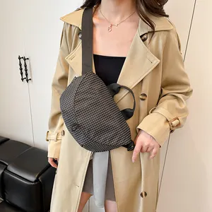 Riñonera y bolso bandolera de lona con rejilla negra estilo japonés para deporte
