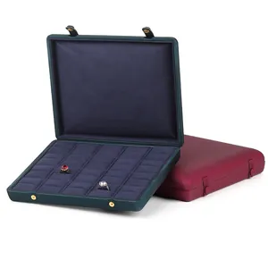 Elegant large capacity jewelry display storage box with ring slots and double snap buttons