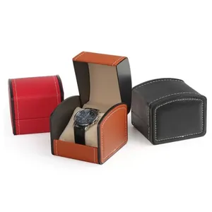 Europäische PU Leder Uhrenbox Einzelplatz Klappverschluss Schmuck Organizer Mit Weichem Kissen Gestepptes Detail Elegante Geschenkverpackung