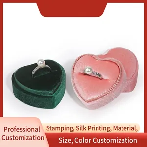 Heart Shaped Velvet Jewelry Box For Rings Earrings Pendants Elegant Satin Edging Wedding Engagement Gift Packaging Storage Box