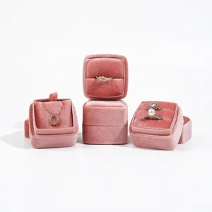Velvet Round Corner Jewelry Box For Ring Earrings Pendant Necklace Storage Gift Packaging Case Display Organizer