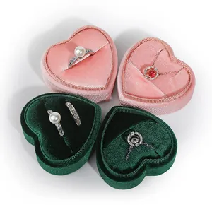 Premium heart-shaped velvet jewelry storage boxes in pink and green for rings and necklaces