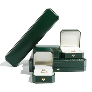 Elegant dark green octagonal jewelry box set for rings, necklaces and bracelets